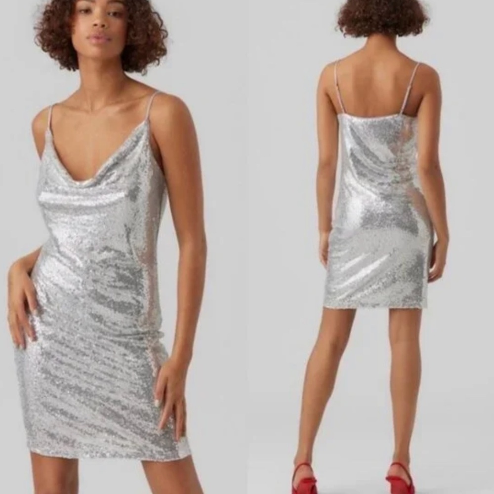 VERO MODA Silver Sequin Cocktail Mini Dress size all